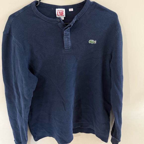 Other - Lacoste Men's Long Sleeve Henley Waffle Knit T-Shirt in Navy Blue Medium